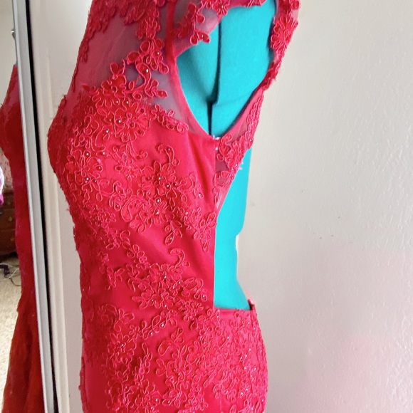 CLARISSE MAROON LACE SEQUIN SWEETHEART NECKLINE OPEN BACK MERMAID PROM DRESS 8 - Picture 2 of 5